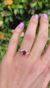 Synthetic Ruby & Diamond 18ct Gold Crossover Ring