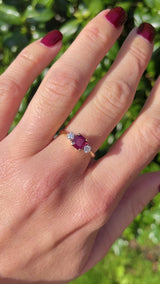 Vintage 1985 Ruby & Diamond 18ct Gold Three-Stone Engagement Ring