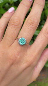 Vintage 1960s Blue Zircon & Diamond 18ct Gold Cluster Ring