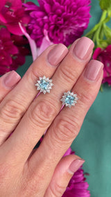 Princess-Cut Aquamarine & Diamond 18ct White Gold Cluster Stud Earrings