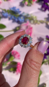 Vintage 1994 Ruby & Diamond 18ct Gold Cluster Engagement Ring (1.45cts)