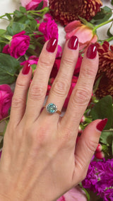 Art Deco Blue Zircon & Diamond 18ct Gold Platinum Cluster Engagement Ring