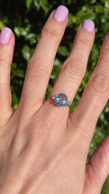 Vintage 18ct White Gold Aquamarine & Diamond Three-Stone Engagement Ring