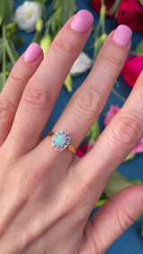 Vintage 1977 Opal & Diamond 18ct Gold Cluster Ring