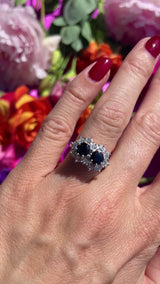 Vintage 1978 Sapphire & Diamond 18ct White Gold Double-Cluster Ring