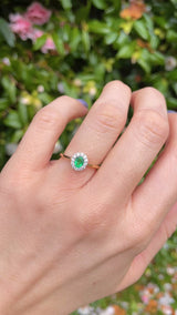 Emerald & Diamond 18ct Gold Oval Cluster Ring (0.31ct)