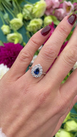 Sapphire & Diamond 18ct White Gold Pear-Shaped Cluster Engagement Ring