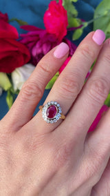 Vintage Ruby & Diamond 18ct Gold Cluster Engagement Ring (1.60cts)