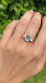 Vintage 1979 Aquamarine & Diamond Three Stone Engagement Ring