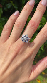 Vintage 1975 Sapphire & Diamond 18ct White Gold Star-Shaped Cluster Ring
