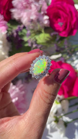 Vintage 1988 Australian Opal & Diamond 18ct White Gold Cluster Ring (1.80ct)