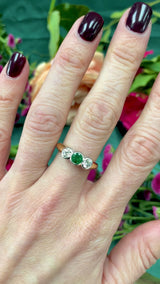 Vintage Emerald & Diamond 18ct Gold Three-Stone Engagement Ring (0.40cts)