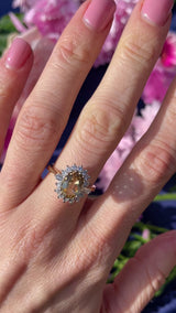 Vintage 1974 Yellow Topaz & Diamond 18ct Gold Cluster Ring