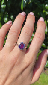 Vintage 1974 Amethyst & Diamond 18ct White Gold Cluster Ring