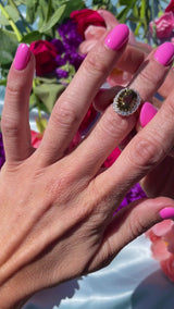 Mid-Century Chrysoberyl & Diamond 18ct Gold Platinum Cluster Ring