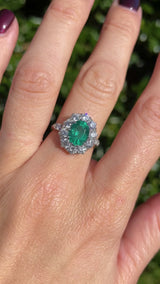 Emerald & Diamond Platinum Cluster Engagement Ring