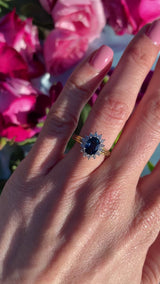 Blue Sapphire & Diamond 18ct Gold Platinum Oval Cluster Ring (1.20cts)