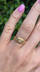 Antique Edwardian Diamond 18ct Gold Starburst Three-Stone Gypsy Ring