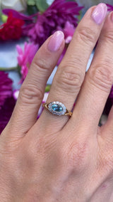 Vintage Millennium Aquamarine & Diamond 18ct Gold Ring By Cropp and Farr