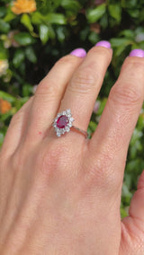 Vintage 1978 Ruby & Diamond White Gold Cluster Engagement Ring