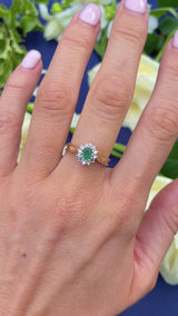 Vintage 1989 Emerald & Diamond 18ct Gold Cluster Ring