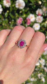 Natural Ruby & Diamond Gold Oval Cluster Ring