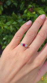 Vintage Ruby & Diamond 18ct Gold Bezel-Set Three-Stone Engagement Ring
