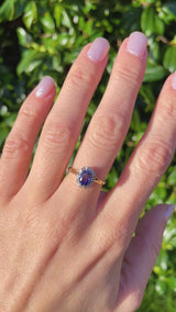 Vintage Synthetic Sapphire & Diamond 18ct Gold Cluster Ring