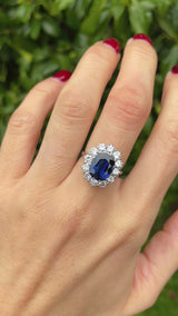 Vintage Sapphire & Diamond 18ct White Gold Cluster Engagement Ring By Cropp and Farr