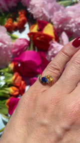 Vintage 1986 Bi-Colour Yellow & Blue Sapphire 18ct Gold Crossover Ring