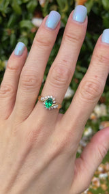 Synthetic Emerald & Diamond 18ct Gold Crossover Ring