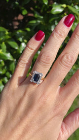 Vintage 1979 Emerald-Cut Sapphire & Diamond 18ct Gold Cluster Ring