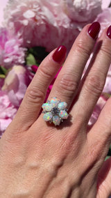 Vintage Opal & Diamond 18ct Gold Daisy Cluster Statement Ring