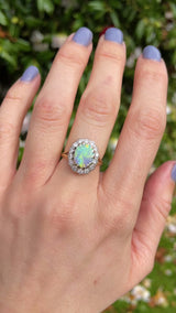 Vintage 1992 Opal & Diamond 18ct Gold Cluster Ring