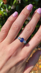 Vintage 1977 Sapphire & Diamond Platinum Three-Stone Engagement Ring