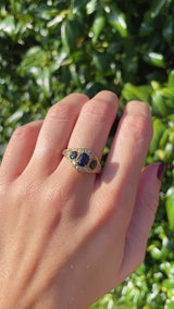 Vintage 1975 Victorian Style Sapphire & Diamond 18ct Gold Ring