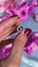 Vintage 1995 Sapphire & Diamond 18ct Gold Oval Cluster Ring