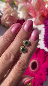 Vintage Emerald & Diamond 18ct Gold Cluster Stud Earrings