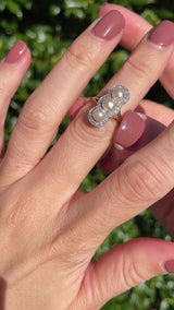 Edwardian Natural Pearl & Diamond 18ct Gold Platinum Engagement Ring