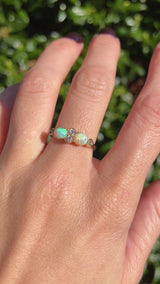 Art Deco Opal & Old-Cut Diamond 18ct Gold Bezel Ring