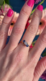 Edwardian Sapphire & Old-Cut Diamond 18ct Gold Three-Stone Crossover Ring