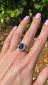 Vintage 1989 Sapphire & Diamond 18ct Gold Oval Cluster Engagement Ring