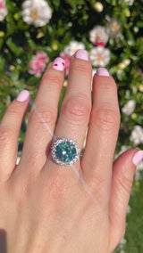 Blue Zircon Platinum & Silver Cluster Engagement Ring