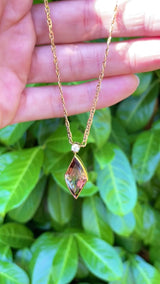 Vintage Marquise-Shaped Andalusite & Diamond Gold Pendant Necklace