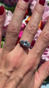 Vintage Aquamarine & Diamond 18ct Gold Triple-Cluster Ring by Cropp and Farr