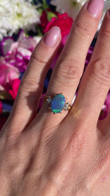 Vintage Black Opal & Diamond 18ct Gold Three-Stone Ring (0.80cts)