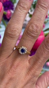 Edwardian Sapphire & Old-Mine-Cut Diamond 18ct Gold Cluster Ring