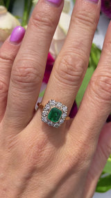 Vintage 1989 Emerald & Diamond 18ct Gold Cluster Ring