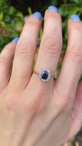 Vintage Blue Sapphire & Diamond Gold Cluster Ring (0.82ct)