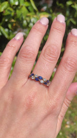 Vintage 1983 Marquise Sapphire & Diamond 18ct Gold Ring